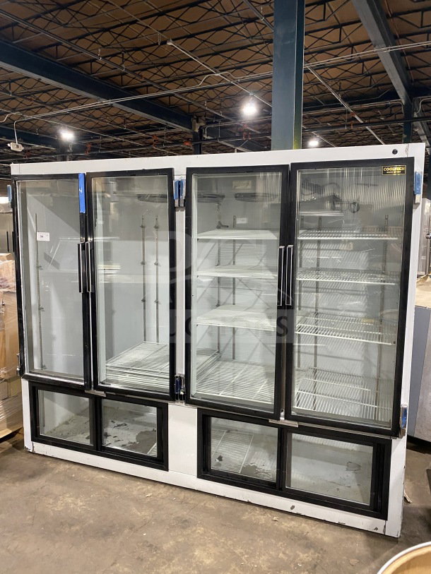 CoolTech CUST96PGR 4-glass door white refrigerator/freezer, poly-coated racks, model CUST96PGR, SN 21517, 120V, used condition.