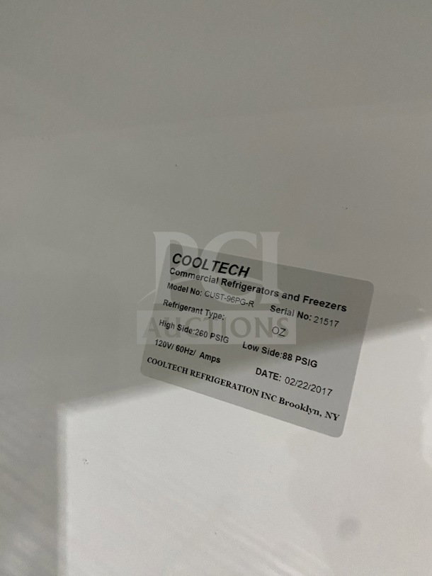 CoolTech CUST96PGR 4-glass door refrigerator/freezer with poly coated wired rack, 120V. Model: CUST96PGR, SN: 21517.