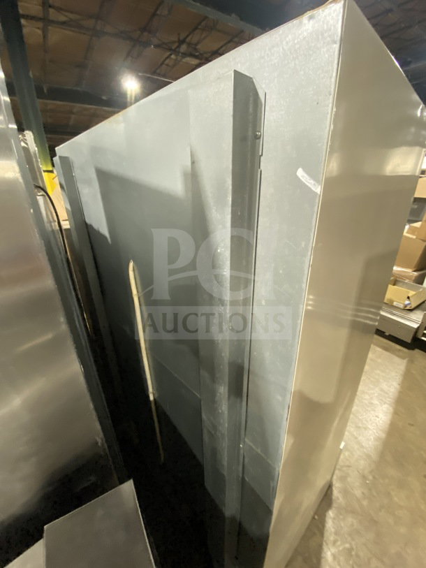 Master Bilt BLG48HD 2-door glass freezer/refrigerator, poly coated racks, 115V, 1-phase, SN: 022414, commercial use.