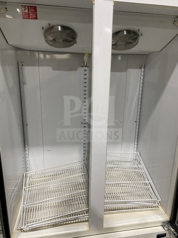 Master Bilt BLG48HD commercial 2-door glass freezer/refrigerator with poly-coated racks, 115V, 1 Phase.