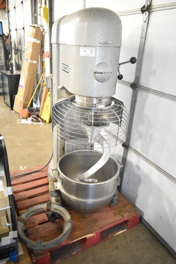 Hobart M802 80-Quart dough mixer with bowl, dolly, guard, and hook. 200V, 3-phase. Used condition.