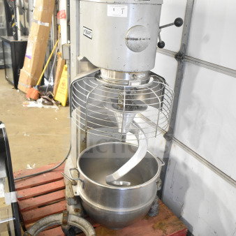 Hobart M802 80-Quart dough mixer with bowl, dolly, guard, and hook. 200V, 3-phase. Used condition.