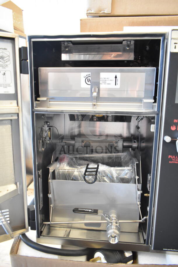 Brand new 2024 Perfect Fry PFC730 semi-automatic ventless countertop deep fryer. 240V, 3-phase, visible interior components.