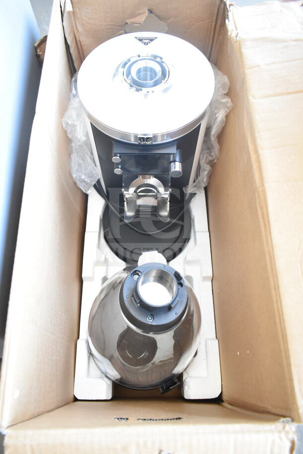 Brand new 2025 Mahlkonig E80W GBS white espresso grinder in original packaging; scratch and dent condition.