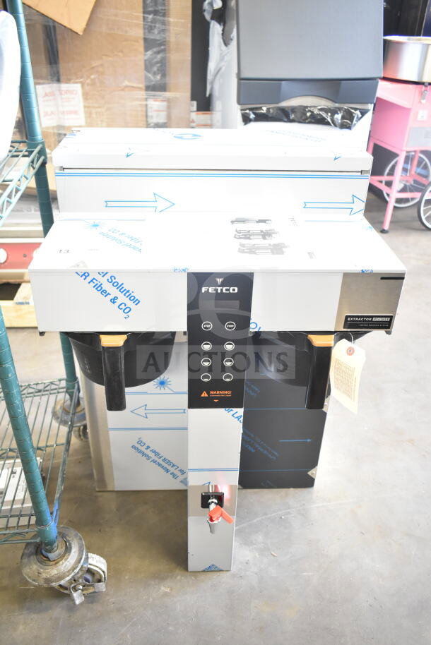 Brand new 2025 Fetco CBS-1252 Plus Series twin automatic coffee brewer, plastic brew basket, 208/240V, minor scratches.