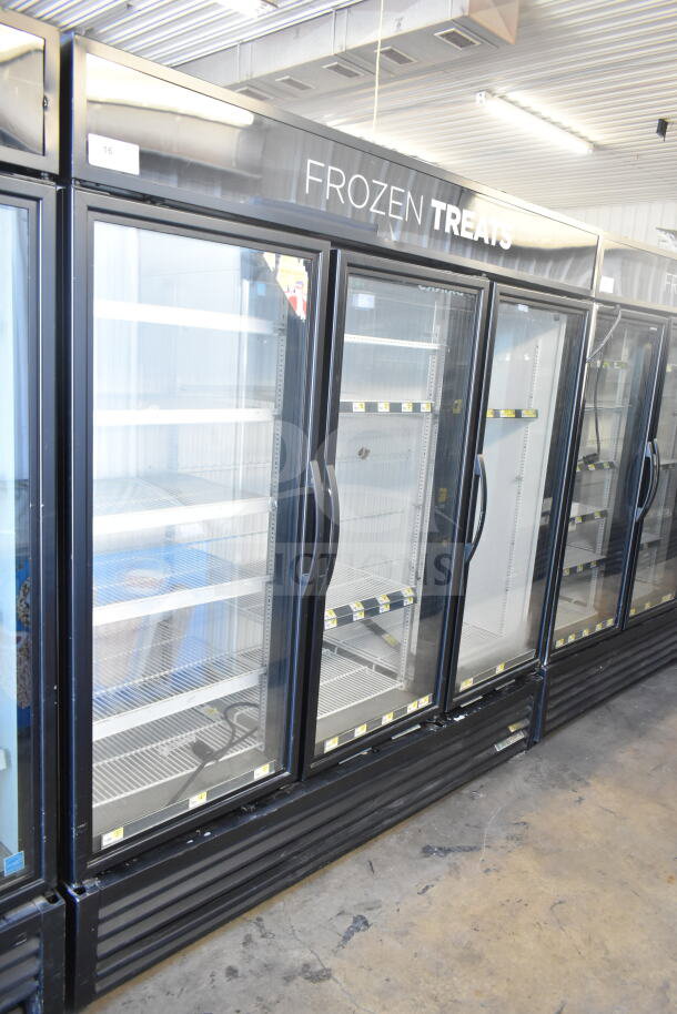 2016 True GDM-72F-HC 3-door freezer merchandiser. Tested, working. 115/208-230V, single phase. "Frozen Treats" signage.