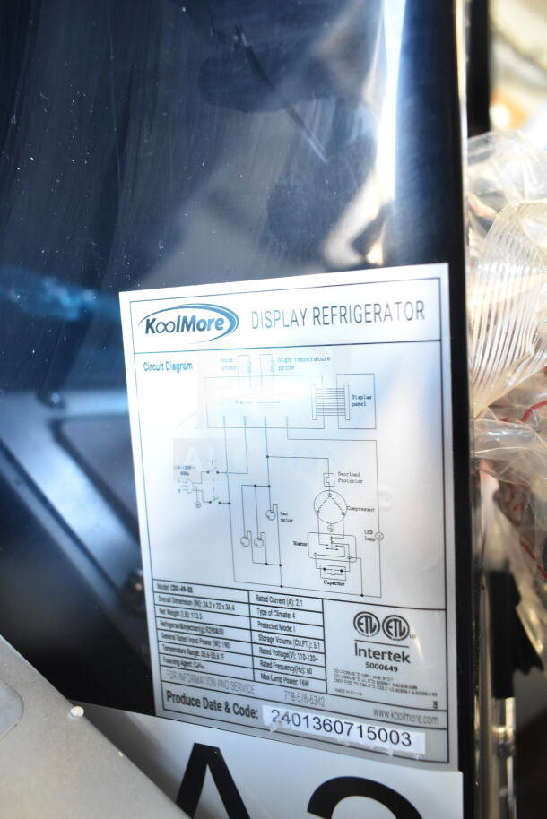 Brand new KoolMore CDC-49-SS 24" 4-tier commercial bakery display refrigerator, 110-120 volts, 1 phase.
