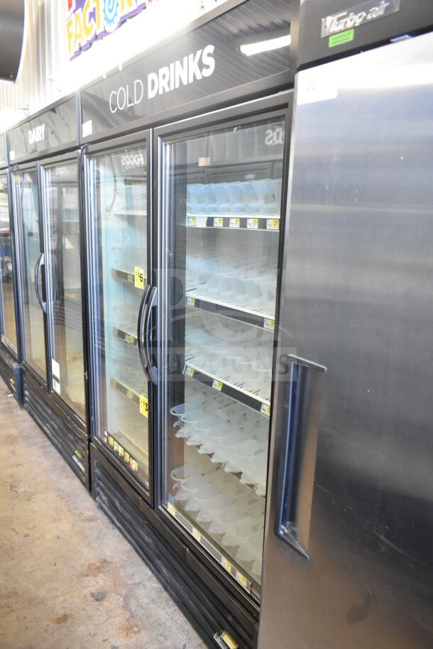 2016 True GDM-49-HC commercial cooler, 2 glass doors, 115V, 1 phase, tested and working, labeled "Cold Drinks."
