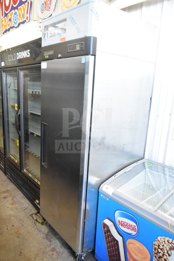 Turbo Air M3F24-1-N single door reach-in freezer, on commercial casters, 115V, 1 phase, tested, and working condition.