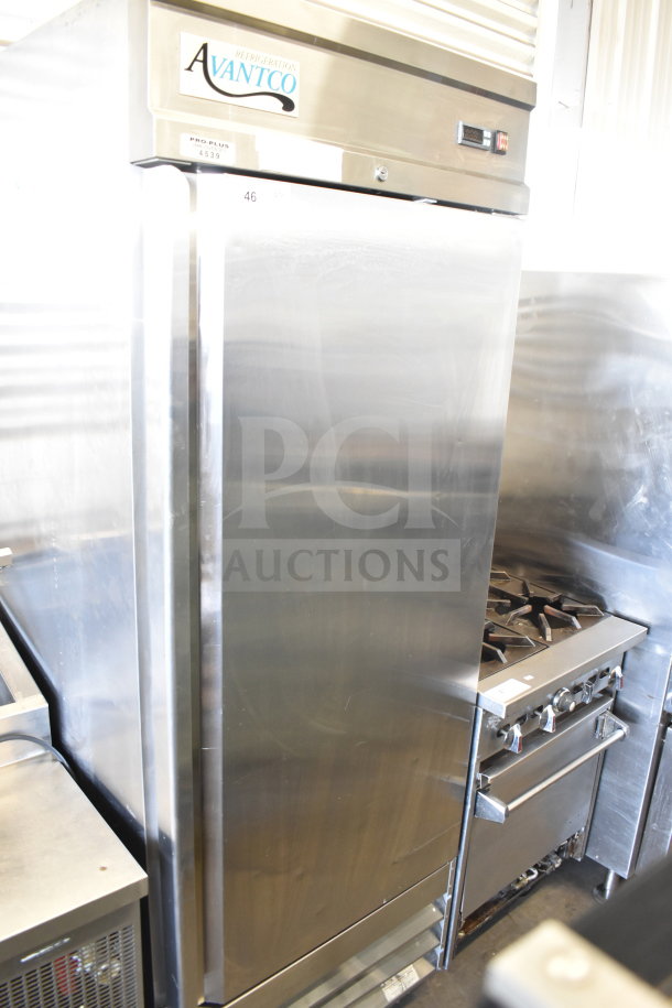 Avantco 178CFD1FF Commercial Single Door Reach-In Freezer, stainless steel, 115V, 1 Phase, visible label.