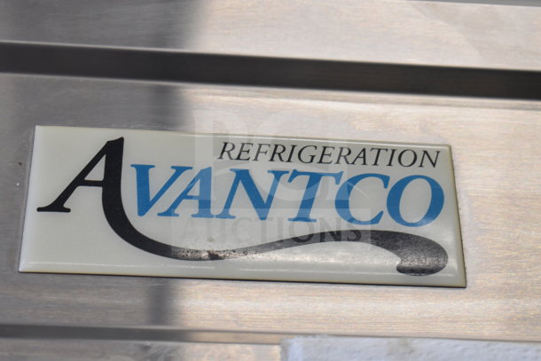 Avantco 178CFD1FF Commercial Freezer label, showing brand name with clear lettering on stainless steel finish.