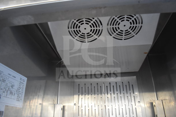 Avantco 178CFD1FF commercial reach-in freezer interior, showing vents and diagram. 115 volts, 1 phase.