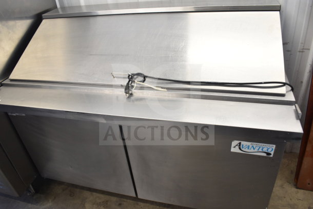 Avantco 178SSPT60MHC commercial sandwich salad prep table, stainless steel, 115 volts, excellent condition, visible Avantco logo.