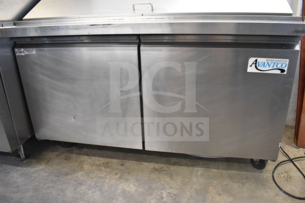 Avantco 178SSPT60MHC commercial sandwich salad prep table, stainless steel, two doors, visible logo, 115V, used condition.
