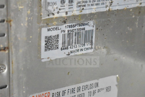 Avantco 178SSPT60MHC sandwich prep table label showing model, part number, barcode, and "Made in China" text.