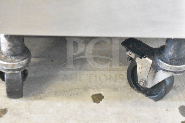 Pitco Frialator deep fat fryer wheels, showing caster detail. Natural gas powered, 110,000 BTU.