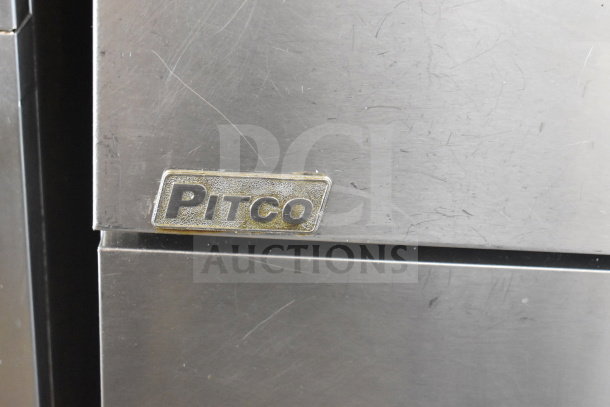 Pitco Frialator commercial natural gas deep fryer, 110,000 BTU, stainless steel, worn surface, visible Pitco logo.