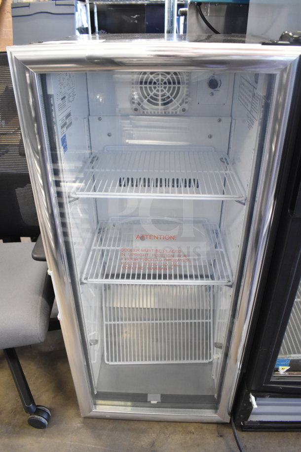 IDW G-4SI-N-2-3-4-B-5 single door cooler merchandiser, 110-120V, 1 phase, glass door, dual shelves, notice label inside.