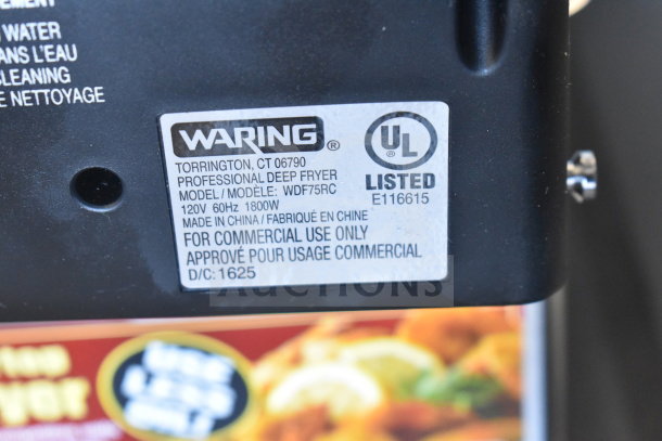 Waring WDF75RC 8.5 lb. Commercial Deep Fryer, 120V, 1 Phase, scratch and dent condition with UL listing label.
