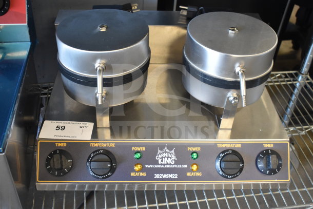 Brand new 2025 Carnival King 382WSM22 double waffle maker, non-stick, with timers, 120 volts, slight scratch and dent.