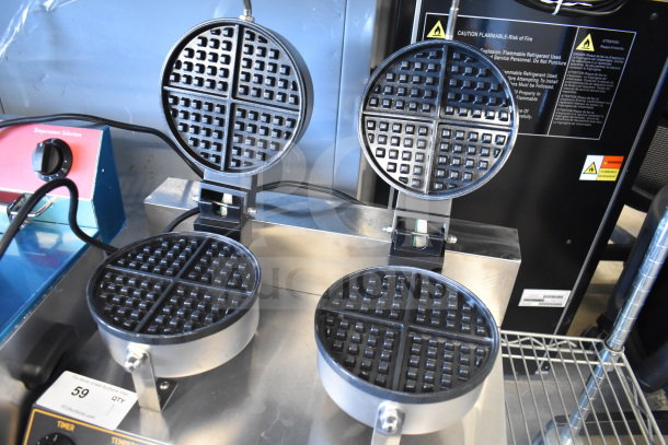 "Brand new Carnival King 382WSM22 double waffle maker, non-stick, double waffle design, timers, 120V. Scratch and dent sale."
