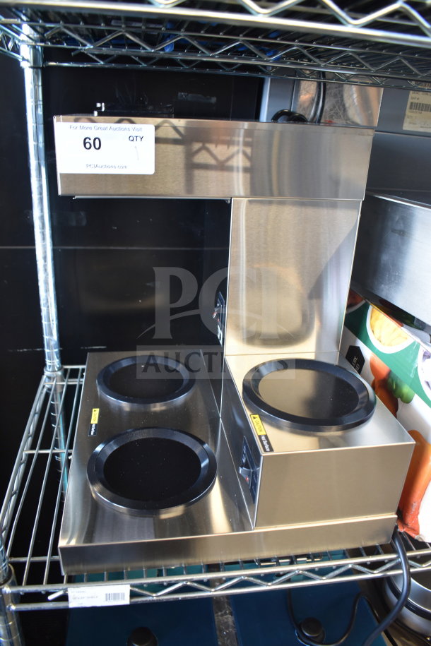 Brand new Avantco 177C30 pourover coffee maker with 3 warmers, 120V, scratch and dent condition.