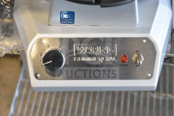 2023 Waring WWD200 Double Waffle Maker, stainless steel, non-stick, scratch and dent condition, NSF-certified, 120 volts.