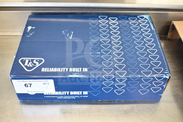 Brand new T&S B-1172 Faucet in original box, slight exterior scratches on packaging, label shows auction lot 67.