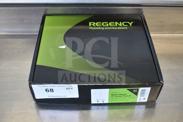 Brand new Regency 600FD48G faucet in box, 4" centers, 8" swivel gooseneck spout, "scratch and dent" condition.