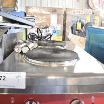 Brand new Avantco 177CER200 dual burner electric range, 208/240V, with minor scratches. Visible control knobs and brand logo.