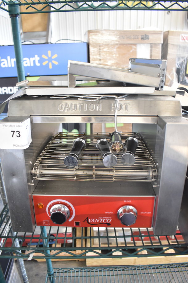 Brand new Avantco 184T140 commercial conveyor toaster, 10" wide, 3" opening, 300 slices/hour, 120V, scratch and dent condition.