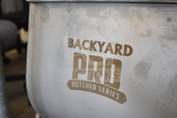BRAND NEW Backyard Pro BSMM-20T 20 lb. Meat Mixer; scratch and dent; logo visible on stainless steel exterior.