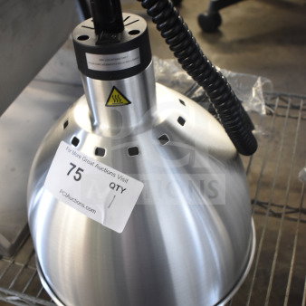 BRAND NEW ServIt HLR85SS heat lamp, retractable cord, stainless steel finish, round dome shade, minor scratch and dent.