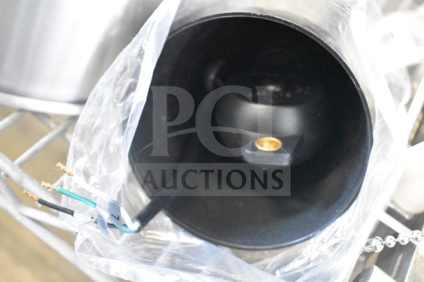 BRAND NEW SCRATCH AND DENT ServIt HLR85SS heat lamp, round dome shade, stainless steel, retractable cord, ceiling mount.