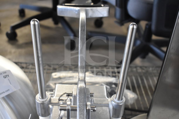 Brand new countertop chicken slicer, minor scratches. Stainless steel finish, durable build, ready for efficient slicing.
