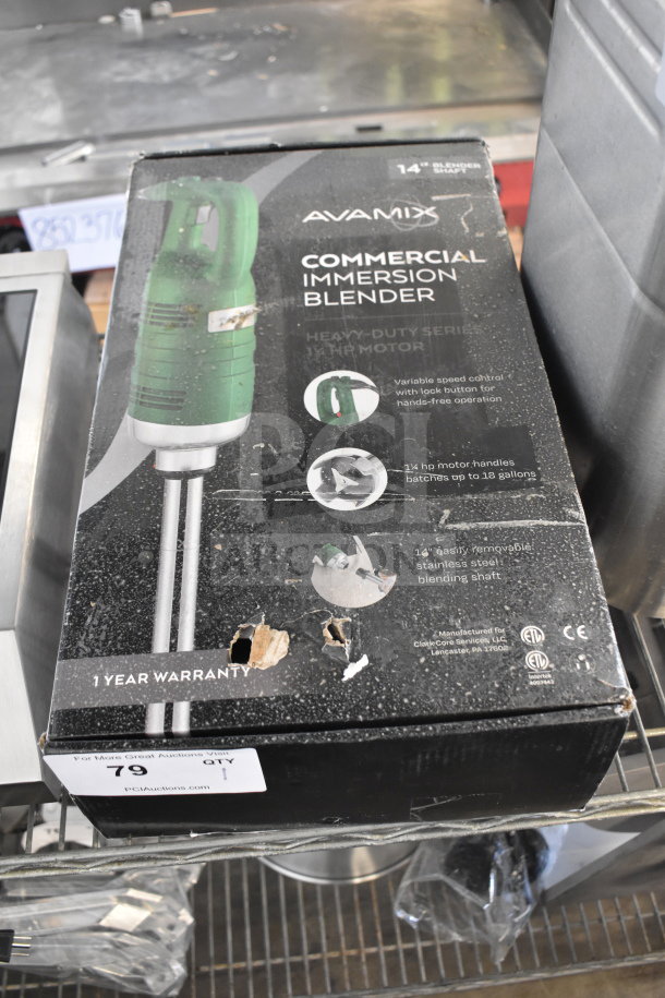 Brand new AvaMix 928IBHD14 immersion blender in scratched box. 14", variable speed, 1 1/4 hp, 115V. 1-year warranty.