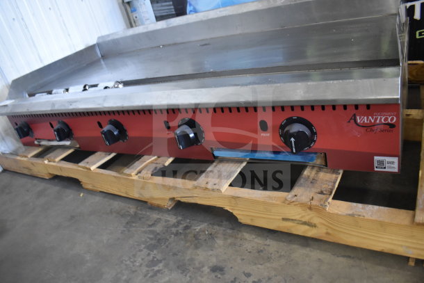 Brand new Avantco 177CAG60 60" gas griddle with thermostatic controls, minor scratches, countertop model, Chef Series.