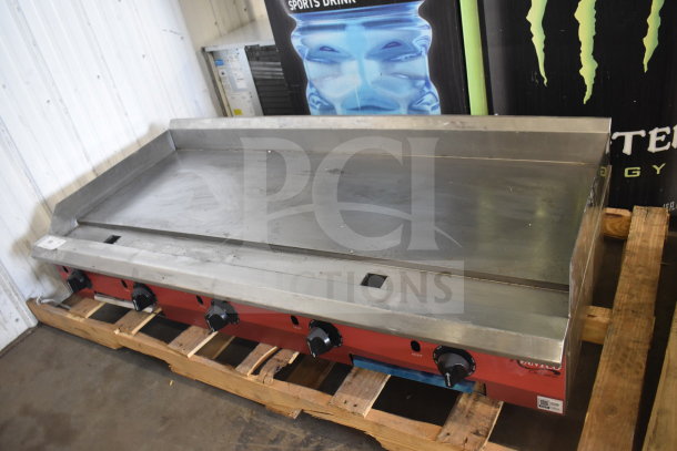 Brand new Avantco 177CAG60 commercial 60" countertop gas griddle with thermostatic controls, minor scratches.