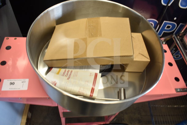 BRAND NEW 2025 Carnival King 382CCM21CT Cotton Candy Machine with 21" stainless steel bowl and cart. Scratch and dent condition.