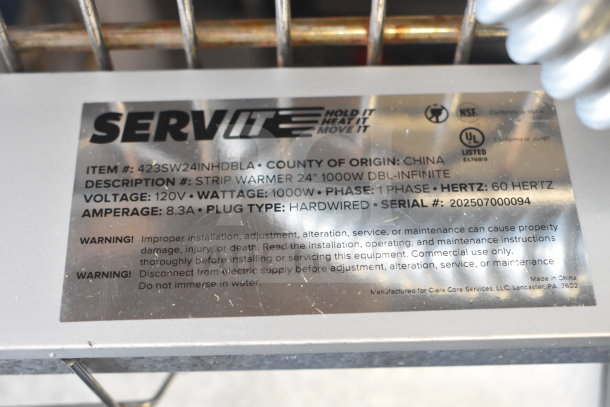 BRAND NEW ServIt 423SW24INHDBLA 24" Double Strip Warmer, 120V, 1 Phase, 1000W, dual controls, scratch and dent condition.