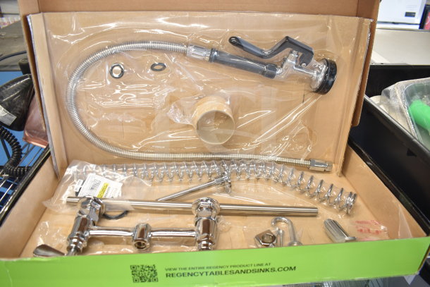 BRAND NEW Regency 600PRD8X Pre-Rinse Faucet, 1.15 GPM, deck-mounted, 8" centers, 44" hose, in original box.