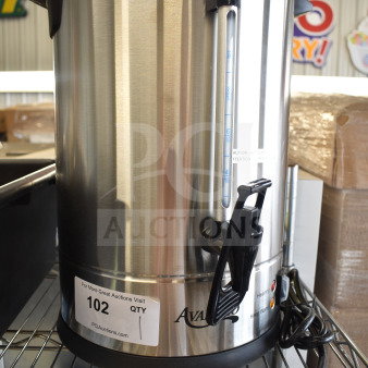 Avantco 177CU65ETL 65 Cup Stainless Steel Coffee Urn, brand new with slight scratches, double wall, 120V, on wire shelf.