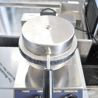 Carnival King 382WCM1 waffle cone maker, new scratch and dent, non-stick surface, controls for power, timer, heating, temperature.
