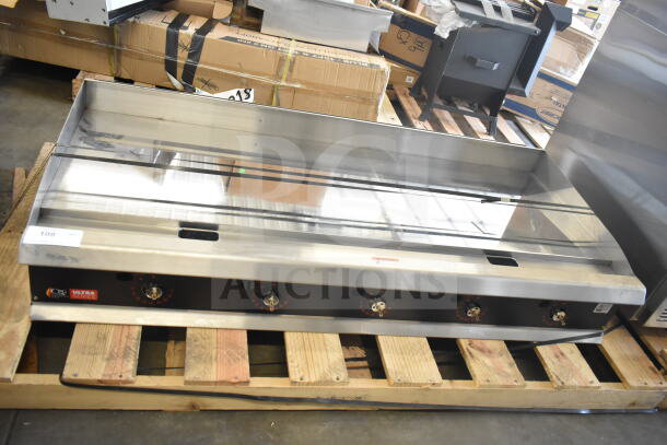 Brand new CPG GTU-CPG-60-N Ultra Series 60" chrome-plated natural gas 5-burner griddle, 150,000 BTU, minor cosmetic flaws.