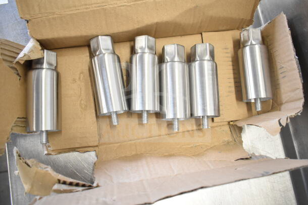 Set of six chrome-plated burner knobs for Cooking Performance Group GTU-CPG-60-N griddle, new condition, in open box.