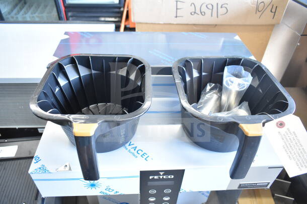 Brand new 2025 Fetco CBS-1252 Plus twin automatic digital coffee brewer with plastic brew baskets, 208/240V, 1/3 Phase.