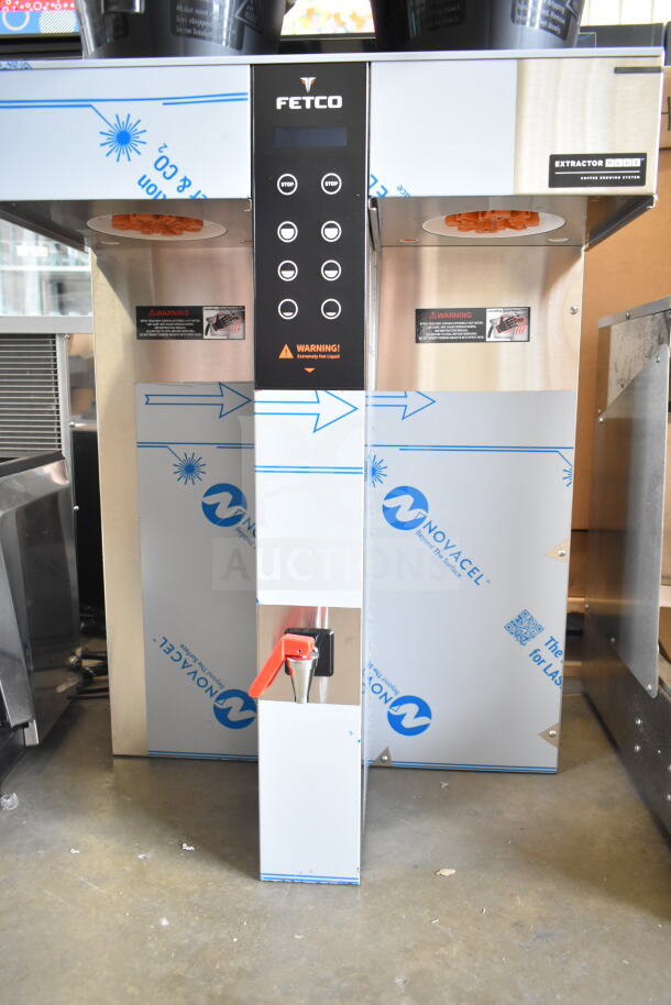 Brand new 2025 Fetco CBS-1252 Plus twin digital coffee brewer, 208/240 volts, with plastic brew basket, minor scratches.