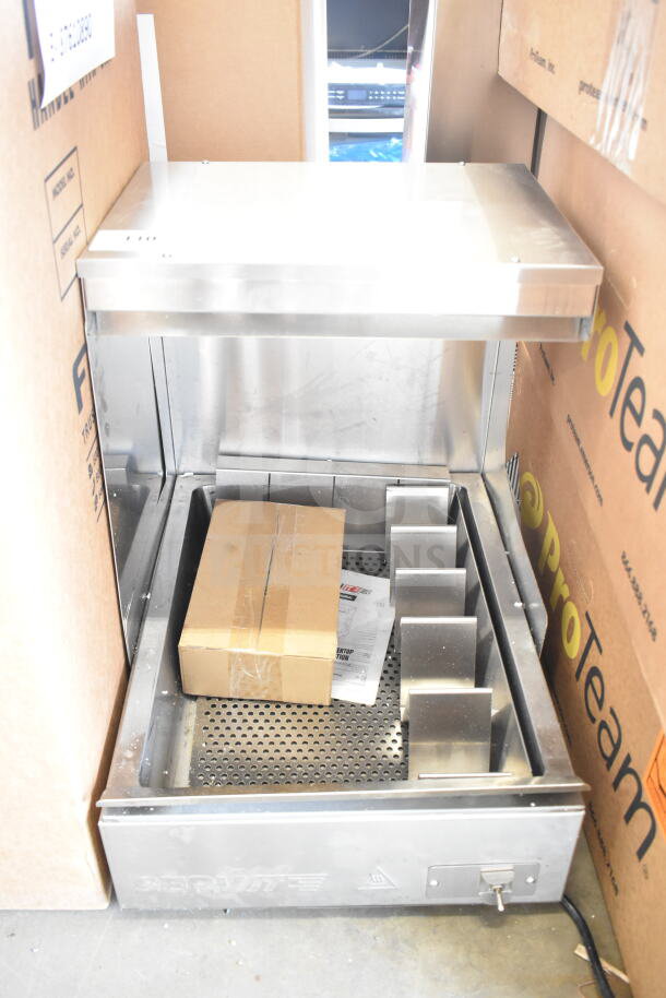Brand new ServIt 423FFDS17 17" stainless steel fry dump station, 120V, 1 phase, minor scratches, boxed accessories.
