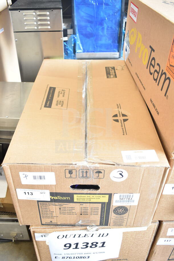 Boxed ProTeam GoFit® 6 Qt. Cordless Backpack Vacuum, model 107783, brand new with minor dents. Includes Xover Wand Kit.