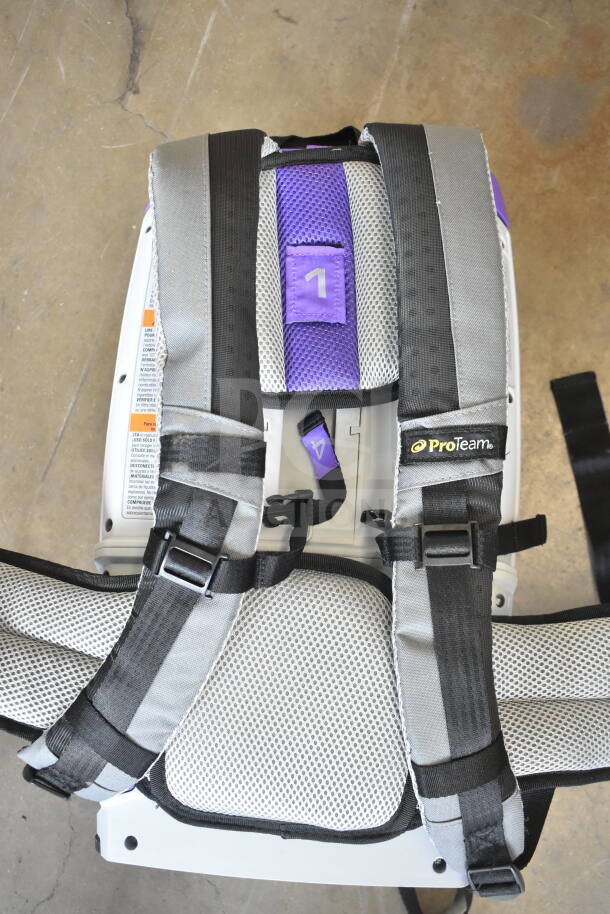 Brand new ProTeam GoFit® 6 cordless backpack vacuum, 6 Qt capacity, 4.0 Ah, with Xover multi-surface wand kit. Scratch and dent condition.